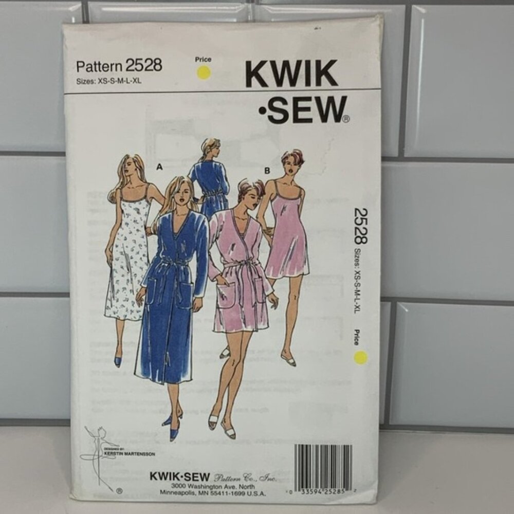 Kwik Sew 2528 Wrap Robe w Patch Pockets & Camisole Nightgown Sz XS-XL Uncut 90s